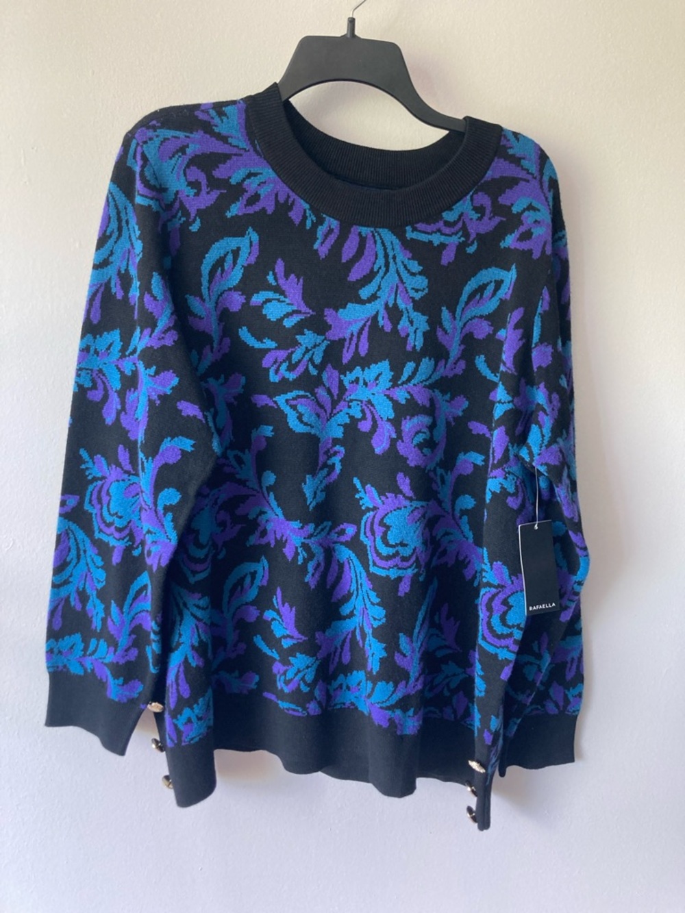 Rafaella crewneck sweater retro abstract print gold tone retro button accents 3X - Picture 4 of 17